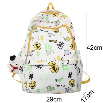 Trendy Women Purple Cartoon Printing Female College Backpack Kawaii Fashion Lady Laptop Travel BookBag Girl Nylon SchoolBag Cute