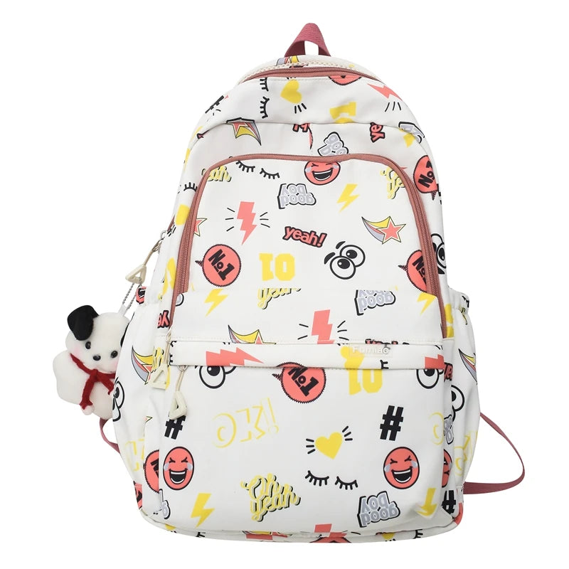 Trendy Women Purple Cartoon Printing Female College Backpack Kawaii Fashion Lady Laptop Travel BookBag Girl Nylon SchoolBag Cute