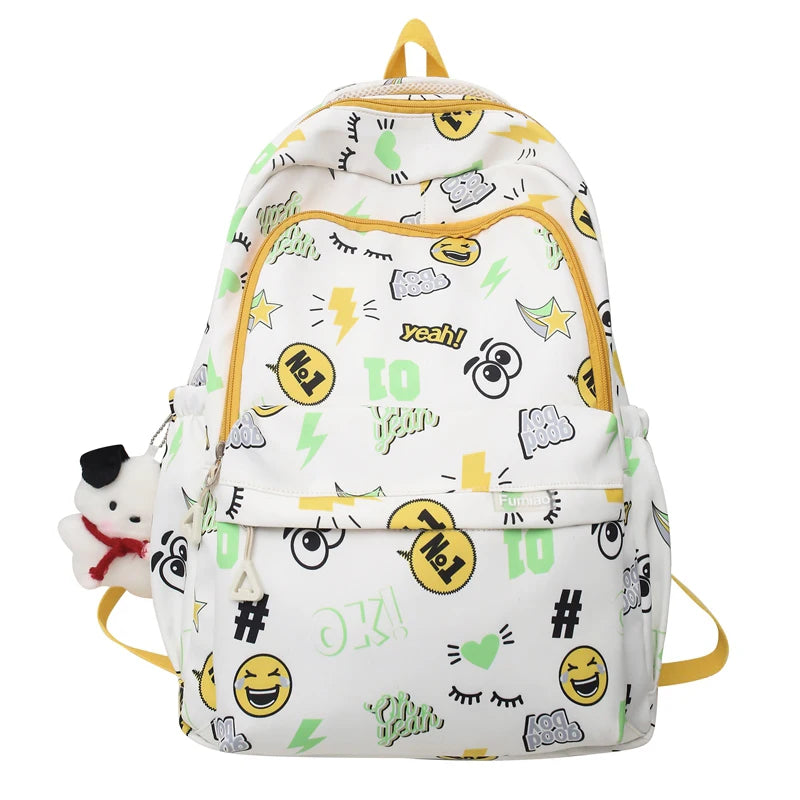 Trendy Women Purple Cartoon Printing Female College Backpack Kawaii Fashion Lady Laptop Travel BookBag Girl Nylon SchoolBag Cute