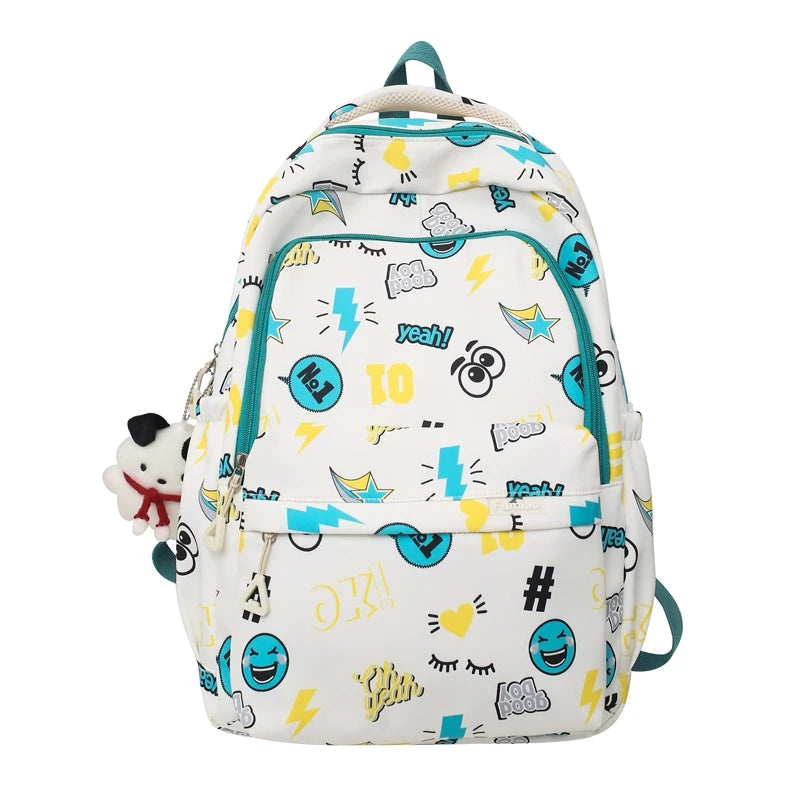Trendy Women Purple Cartoon Printing Female College Backpack Kawaii Fashion Lady Laptop Travel BookBag Girl Nylon SchoolBag Cute