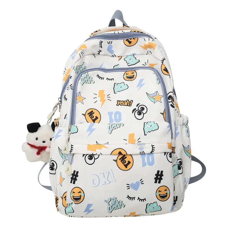 Trendy Women Purple Cartoon Printing Female College Backpack Kawaii Fashion Lady Laptop Travel BookBag Girl Nylon SchoolBag Cute