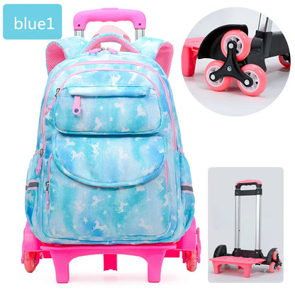 Trolley Children school bags for Girls 2/6 Wheels Detachable Backpack Kids Travel Luggage Book Bag Cartoon printing Schoolbags