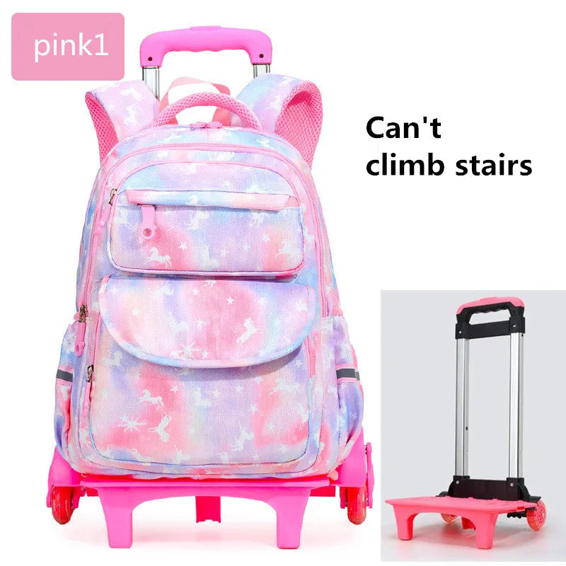 Trolley Children school bags for Girls 2/6 Wheels Detachable Backpack Kids Travel Luggage Book Bag Cartoon printing Schoolbags