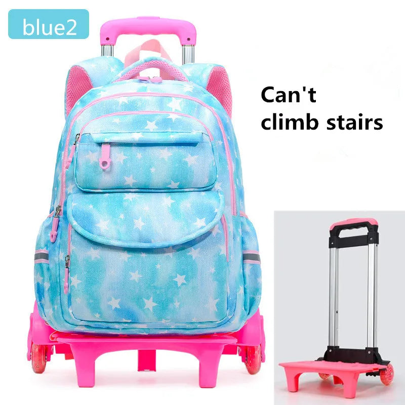 Trolley Children school bags for Girls 2/6 Wheels Detachable Backpack Kids Travel Luggage Book Bag Cartoon printing Schoolbags