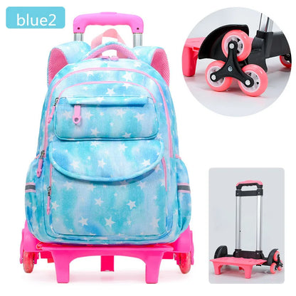 Trolley Children school bags for Girls 2/6 Wheels Detachable Backpack Kids Travel Luggage Book Bag Cartoon printing Schoolbags