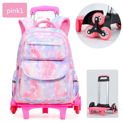 Trolley Children school bags for Girls 2/6 Wheels Detachable Backpack Kids Travel Luggage Book Bag Cartoon printing Schoolbags