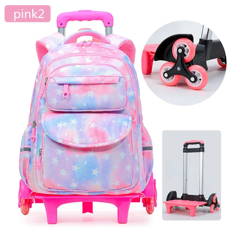 Trolley Children school bags for Girls 2/6 Wheels Detachable Backpack Kids Travel Luggage Book Bag Cartoon printing Schoolbags