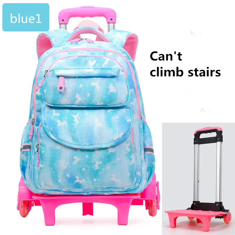Trolley Children school bags for Girls 2/6 Wheels Detachable Backpack Kids Travel Luggage Book Bag Cartoon printing Schoolbags