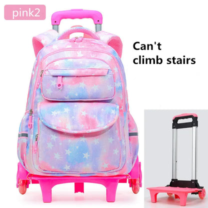 Trolley Children school bags for Girls 2/6 Wheels Detachable Backpack Kids Travel Luggage Book Bag Cartoon printing Schoolbags