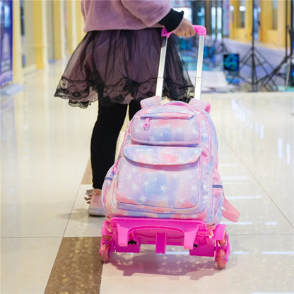 Trolley Children school bags for Girls 2/6 Wheels Detachable Backpack Kids Travel Luggage Book Bag Cartoon printing Schoolbags