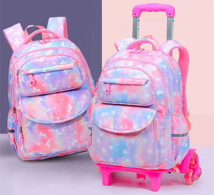 Trolley Children school bags for Girls 2/6 Wheels Detachable Backpack Kids Travel Luggage Book Bag Cartoon printing Schoolbags