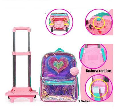 Trolley School Bag Set With Lunch Bag Rolling Backpack for Girls Kids Rolling Backpack with wheels Roller Bookbag with Wheels