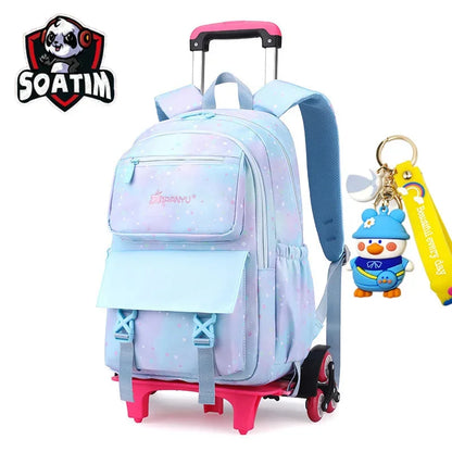 Trolley Schoolbag kids school Backpack for girls Wheel Children School With Wheels Removable Kids Luggage Book Bags
