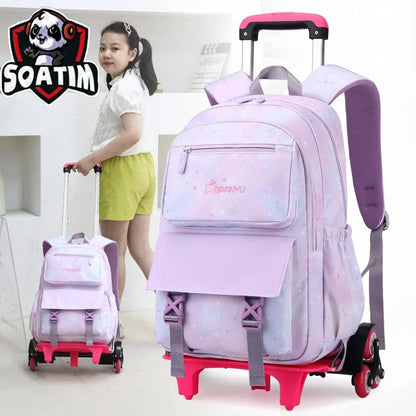 Trolley Schoolbag kids school Backpack for girls Wheel Children School With Wheels Removable Kids Luggage Book Bags