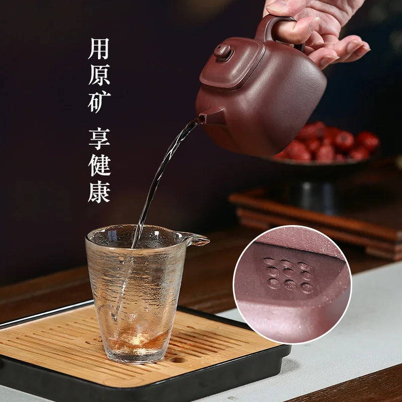 True art yixing undressed ore recommended pure manual teapot tea ware kung fu tea set square purple clay pot