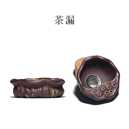 True tea set suit pure manual yixing purple sand of a complete set of kung fu tea lotus filtering small fair mug