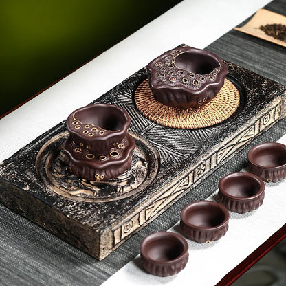True tea set suit pure manual yixing purple sand of a complete set of kung fu tea lotus filtering small fair mug
