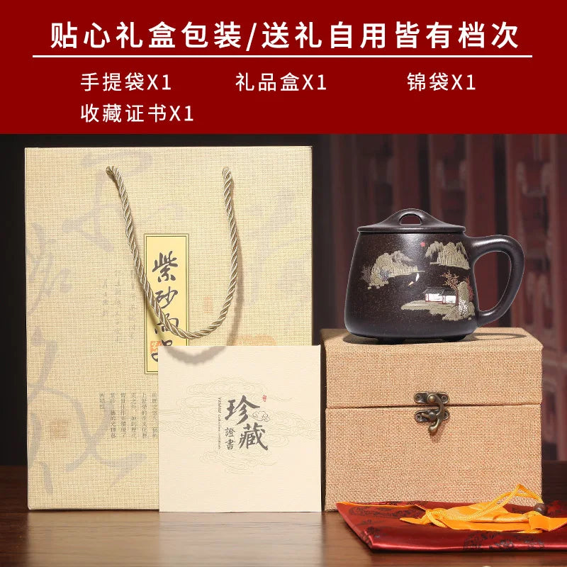 True yixing famous pure manual purple sand cup lid boss cup tea cup painted black mud mud stone gourd ladle cup