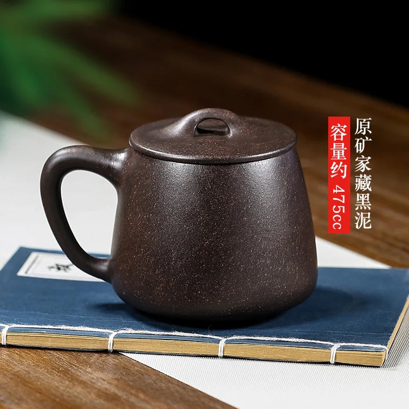 True yixing famous pure manual purple sand cup lid boss cup tea cup painted black mud mud stone gourd ladle cup