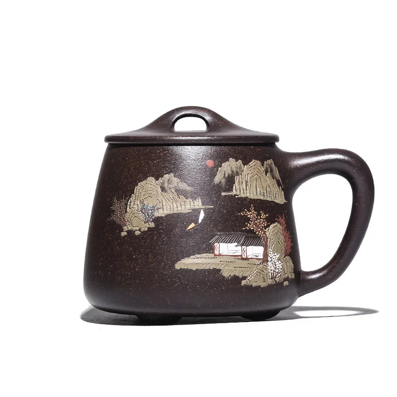 True yixing famous pure manual purple sand cup lid boss cup tea cup painted black mud mud stone gourd ladle cup