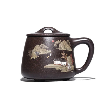 True yixing famous pure manual purple sand cup lid boss cup tea cup painted black mud mud stone gourd ladle cup