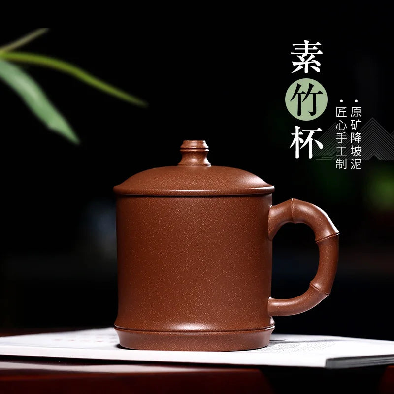 True yixing purple sand cup bamboo cups with cover men office gift tea cup is pure handmade bamboo