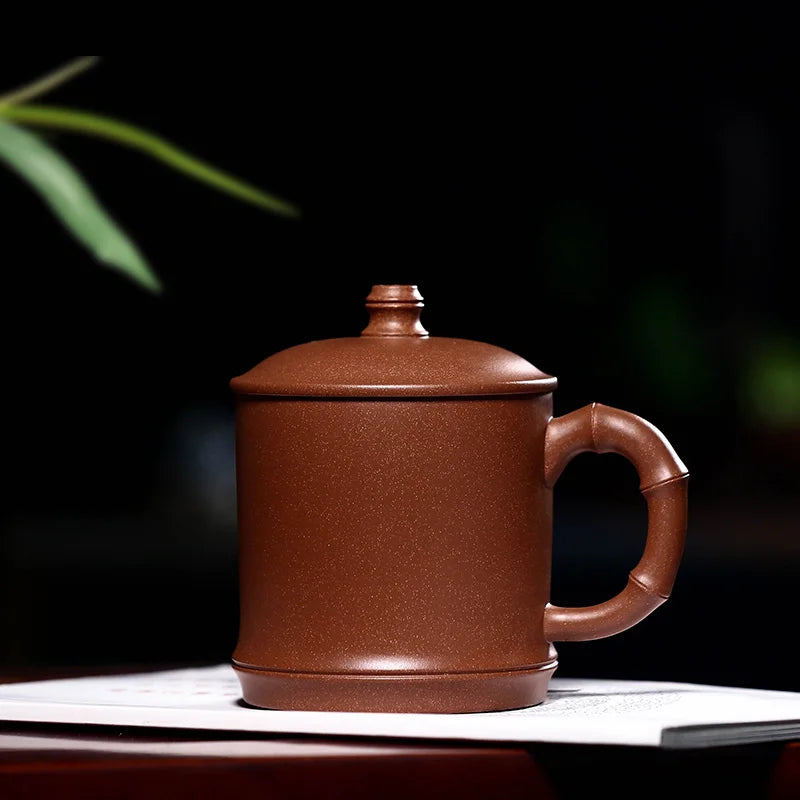 True yixing purple sand cup bamboo cups with cover men office gift tea cup is pure handmade bamboo