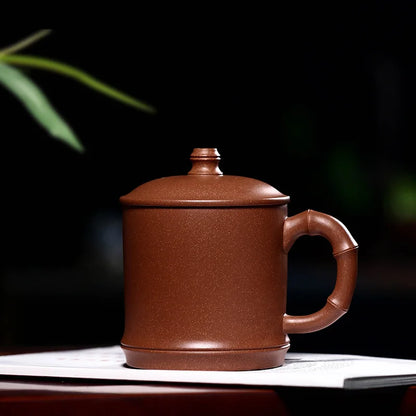 True yixing purple sand cup bamboo cups with cover men office gift tea cup is pure handmade bamboo