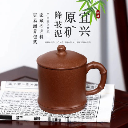 True yixing purple sand cup bamboo cups with cover men office gift tea cup is pure handmade bamboo
