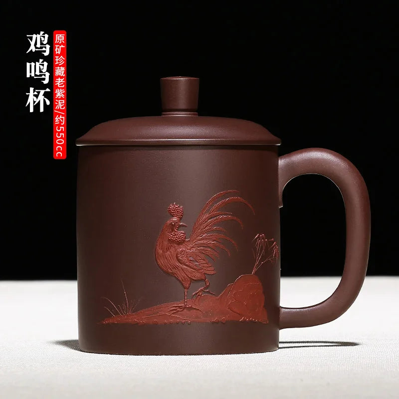 True yixing purple sand cup of pure manual cover cup foam cups pile of old crow purple clay flower mud painting cup