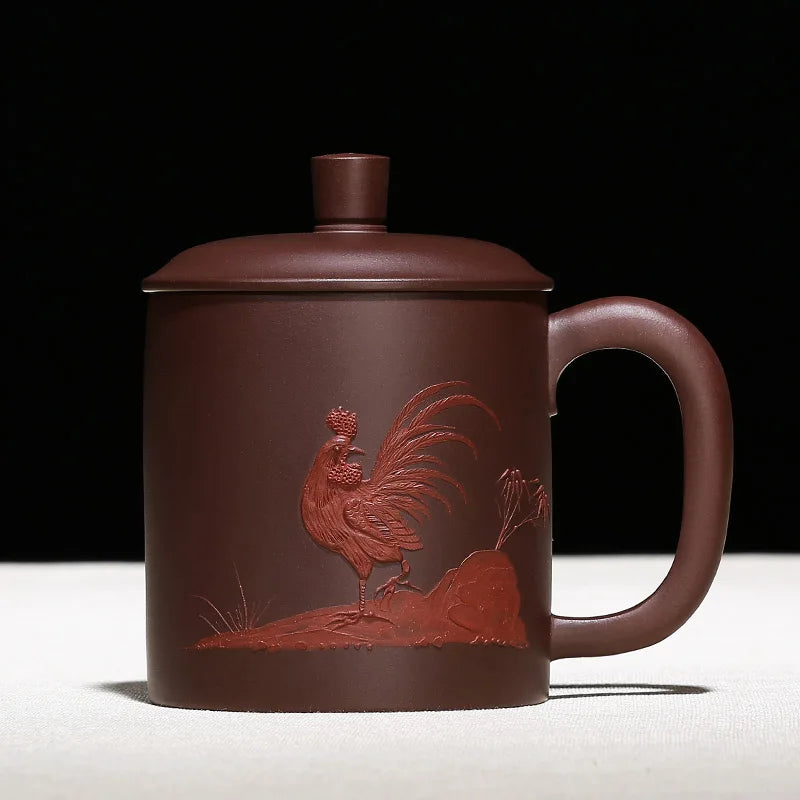 True yixing purple sand cup of pure manual cover cup foam cups pile of old crow purple clay flower mud painting cup