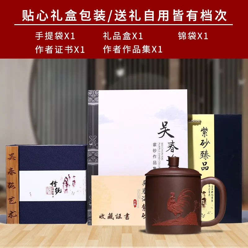 True yixing purple sand cup of pure manual cover cup foam cups pile of old crow purple clay flower mud painting cup