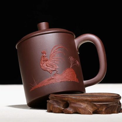 True yixing purple sand cup of pure manual cover cup foam cups pile of old crow purple clay flower mud painting cup