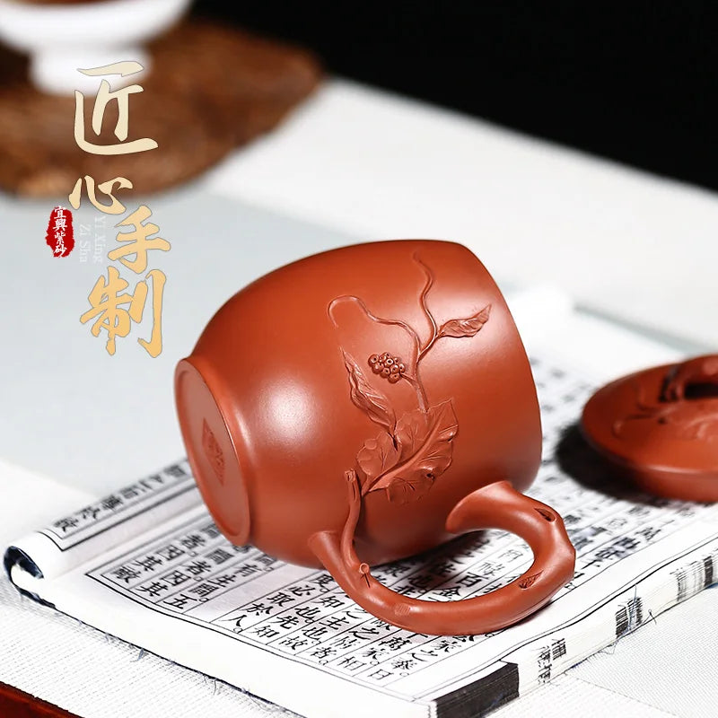 True yixing purple sand cup pure manual cover cup tea cup run of mine ore mud heap flower decals, zhu beauty cup