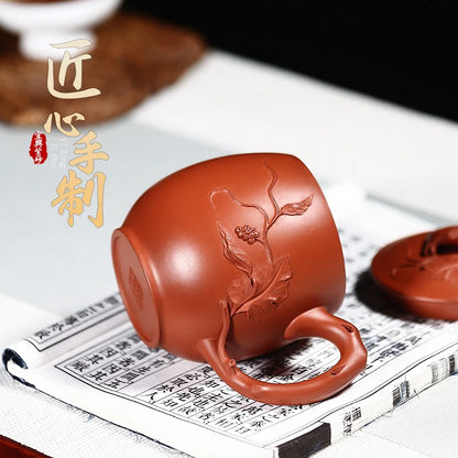 True yixing purple sand cup pure manual cover cup tea cup run of mine ore mud heap flower decals, zhu beauty cup