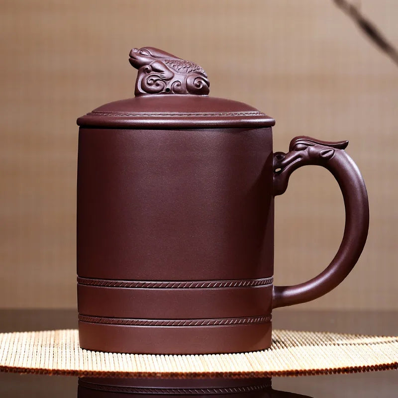 True yixing purple sand cup pure manual purple cover cup tea cup tea set gift office cup fish dragon cup