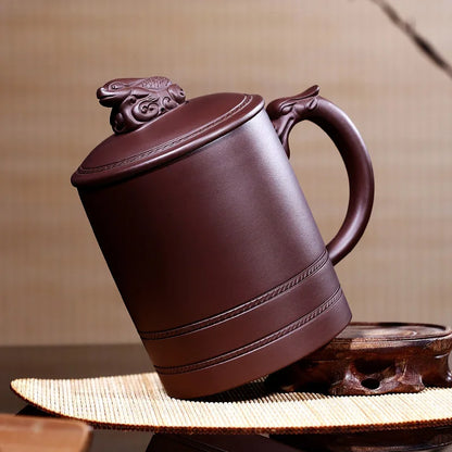 True yixing purple sand cup pure manual purple cover cup tea cup tea set gift office cup fish dragon cup
