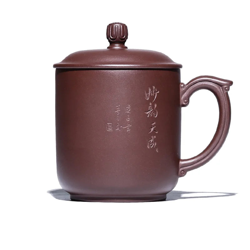 True yixing undressed ore purple sand cup all hand cover cup tea cup office cup engraved paint tea rhyme tiancheng cup