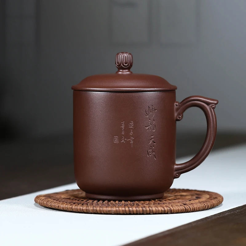 True yixing undressed ore purple sand cup all hand cover cup tea cup office cup engraved paint tea rhyme tiancheng cup