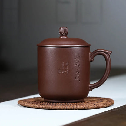 True yixing undressed ore purple sand cup all hand cover cup tea cup office cup engraved paint tea rhyme tiancheng cup