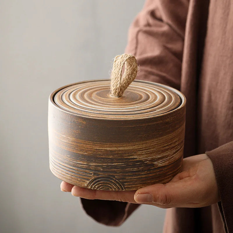 Trumpet Hermetic Pots Japanese Style Sugar Bowl Sealed Pot Tea Box Tangerine Peel Pot Ceramic Flower Tea Coarse Pottery Teaware