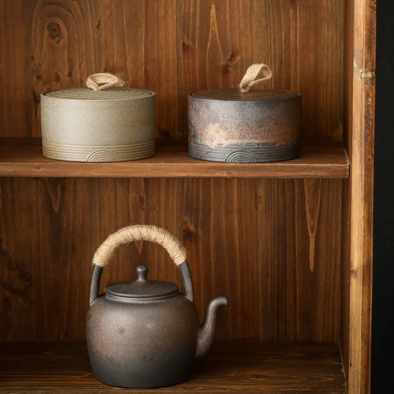 Trumpet Hermetic Pots Japanese Style Sugar Bowl Sealed Pot Tea Box Tangerine Peel Pot Ceramic Flower Tea Coarse Pottery Teaware