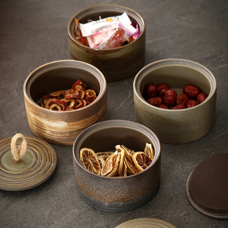 Trumpet Hermetic Pots Japanese Style Sugar Bowl Sealed Pot Tea Box Tangerine Peel Pot Ceramic Flower Tea Coarse Pottery Teaware
