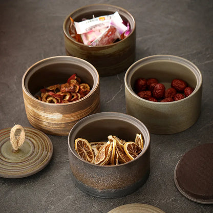 Trumpet Hermetic Pots Japanese Style Sugar Bowl Sealed Pot Tea Box Tangerine Peel Pot Ceramic Flower Tea Coarse Pottery Teaware