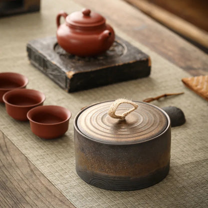 Trumpet Hermetic Pots Japanese Style Sugar Bowl Sealed Pot Tea Box Tangerine Peel Pot Ceramic Flower Tea Coarse Pottery Teaware