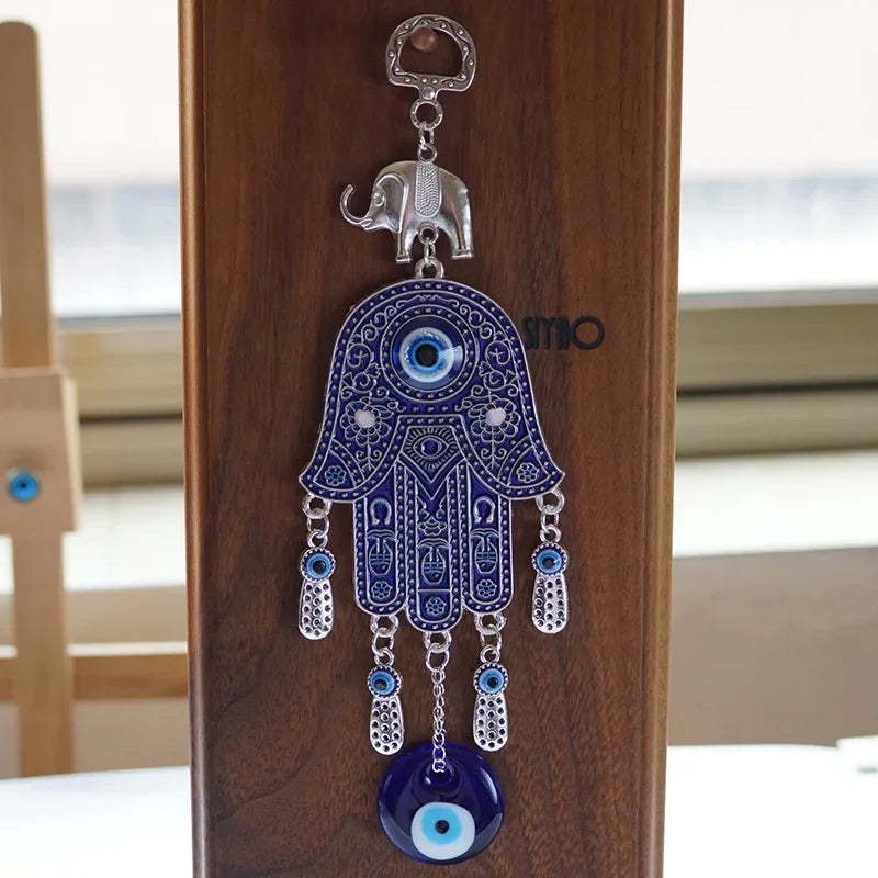 Turkish Blue Evil Eye Amulets Hand Wall Protection Hanging Lucky Pendant Wind Chimes Garden Home Decorations Ornament