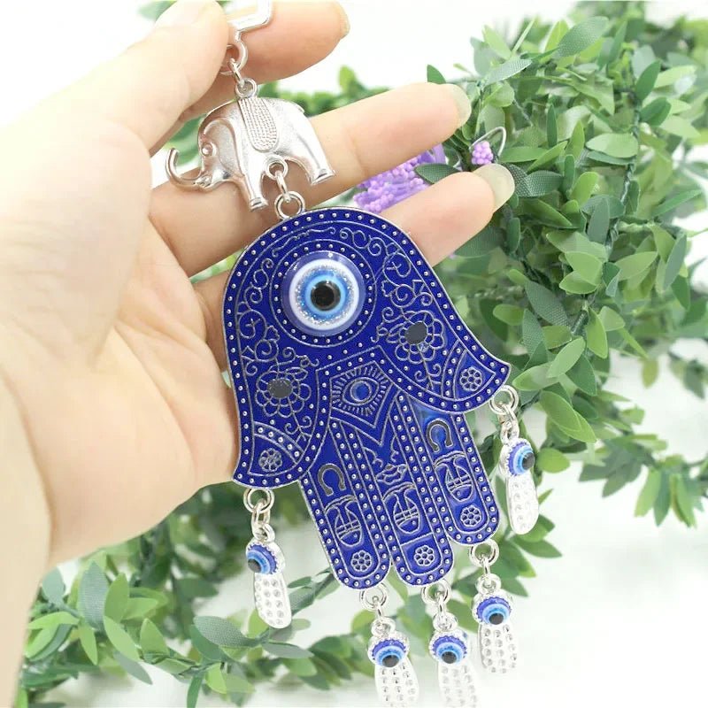 Turkish Blue Evil Eye Amulets Hand Wall Protection Hanging Lucky Pendant Wind Chimes Garden Home Decorations Ornament