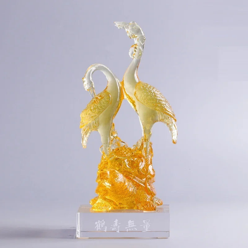 Turtle and Crane Year-long longevity Ornament Coloured glaze handicrafts birthday gift decoration