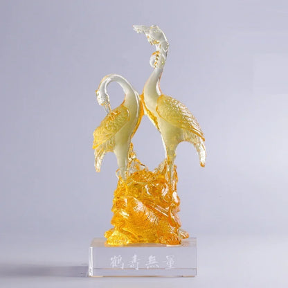 Turtle and Crane Year-long longevity Ornament Coloured glaze handicrafts birthday gift decoration