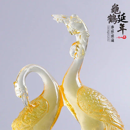 Turtle and Crane Year-long longevity Ornament Coloured glaze handicrafts birthday gift decoration